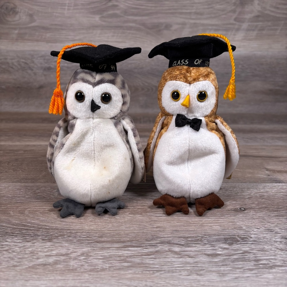 TY Graduation Vintage Owl Set Beanie Babies ‘99 and ‘00